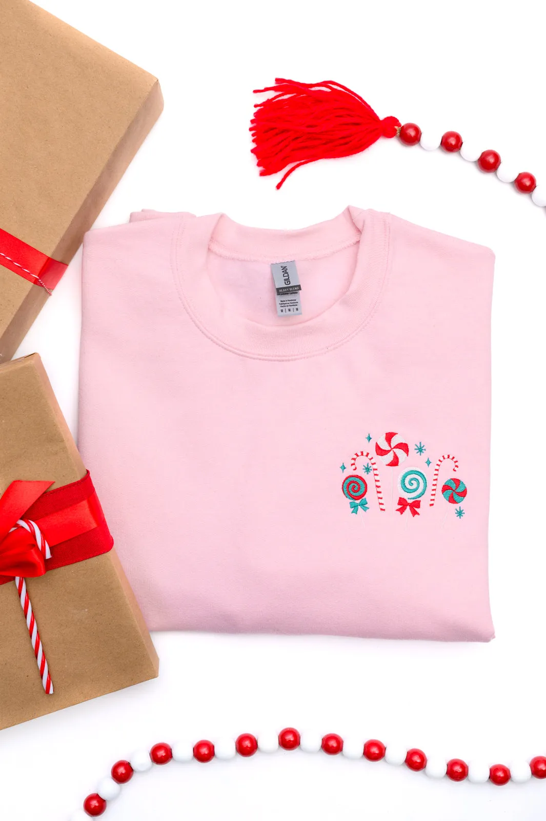 PREORDER: Christmas Candy Embroidered Sweatshirt (Ships in 2-3 Weeks)