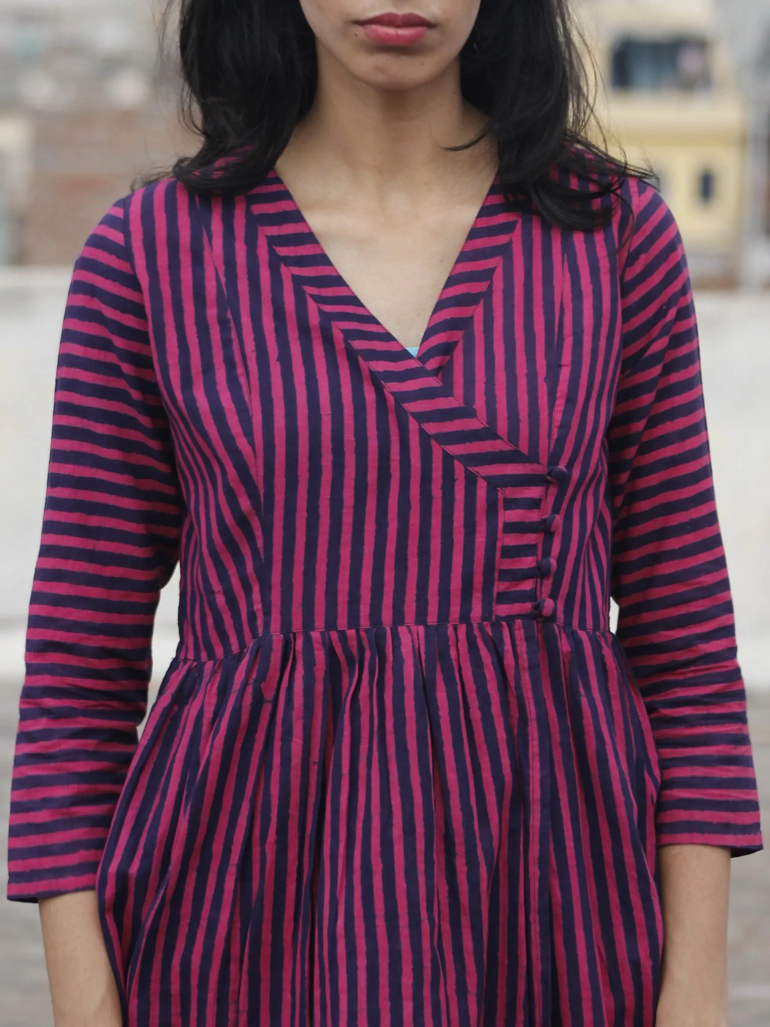 Purple Magenta Hand Block Printed Cotton Top - T13F464