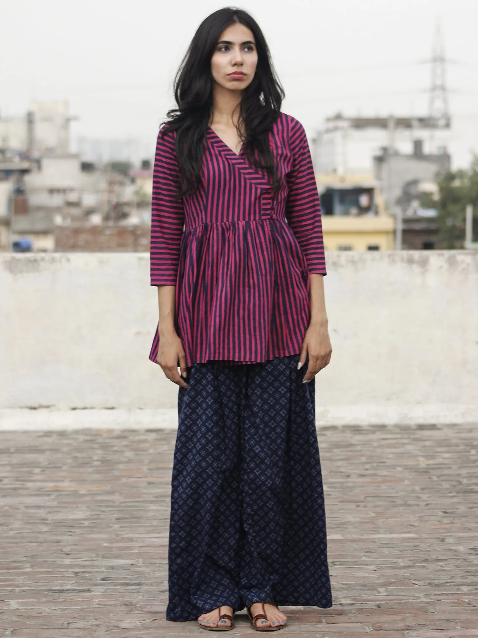 Purple Magenta Hand Block Printed Cotton Top - T13F464