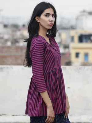 Purple Magenta Hand Block Printed Cotton Top - T13F464