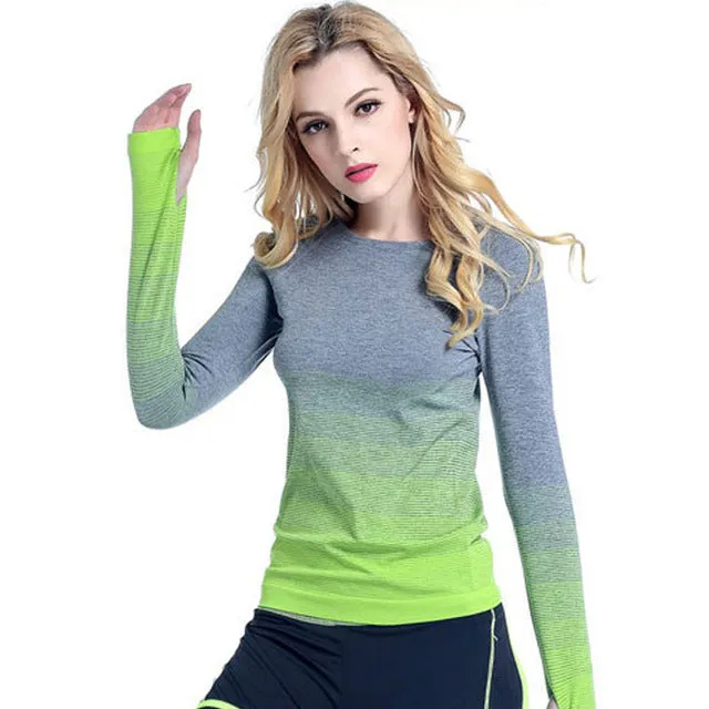 Quick Dry Gradient Color Long Sleeve Yoga Shirt