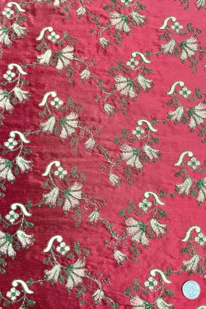 Red/Multicolor Embroidered Dupioni Silk