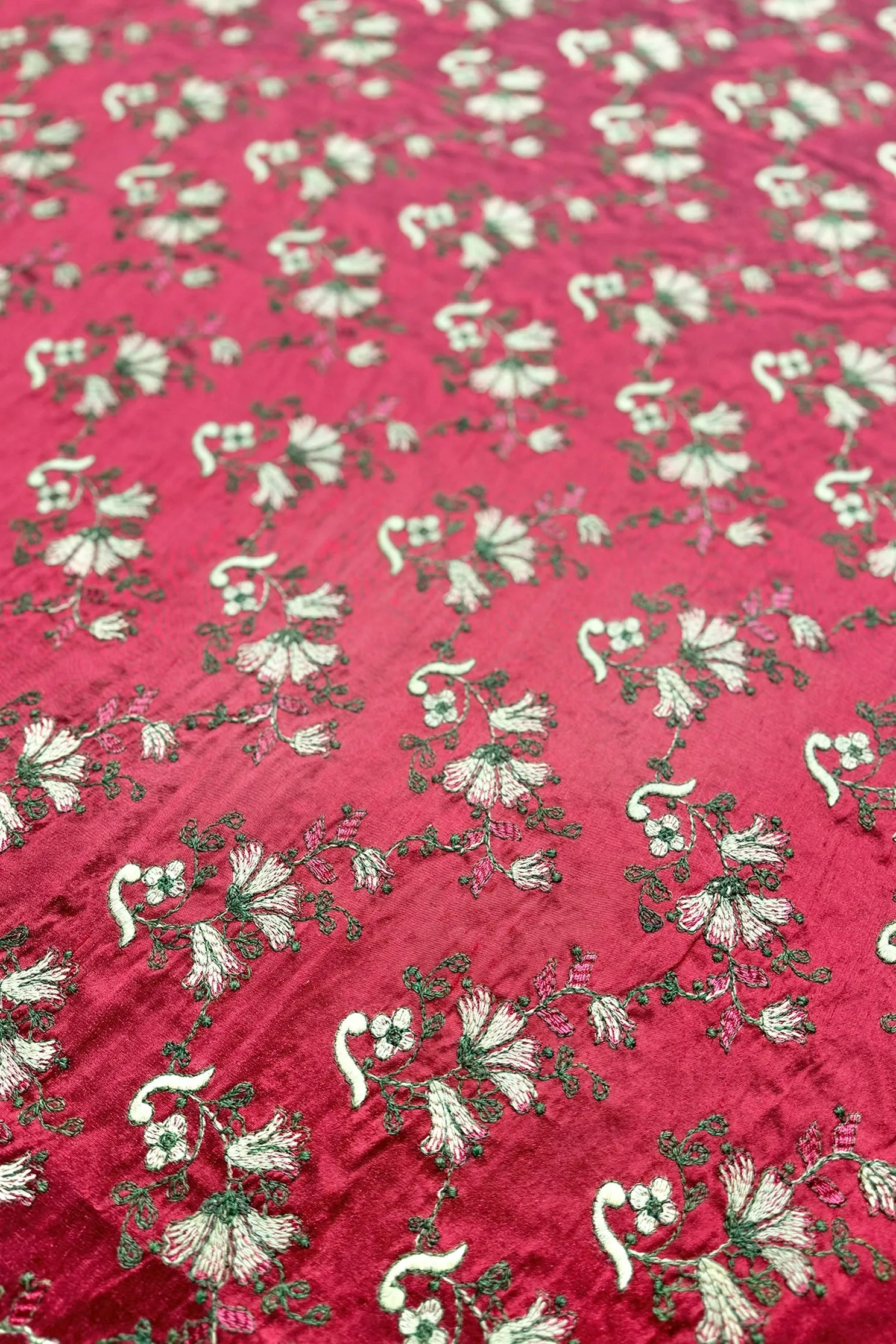 Red/Multicolor Embroidered Dupioni Silk