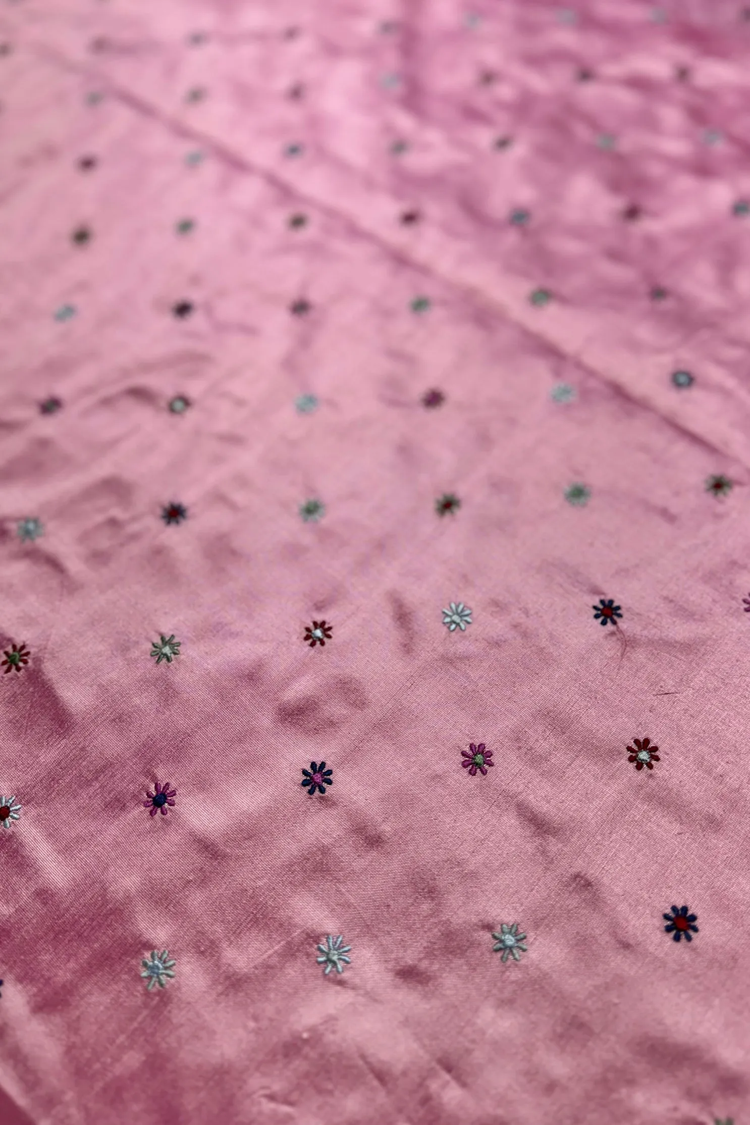 Rosebloom/Multicolor Embroidered Dupioni Silk