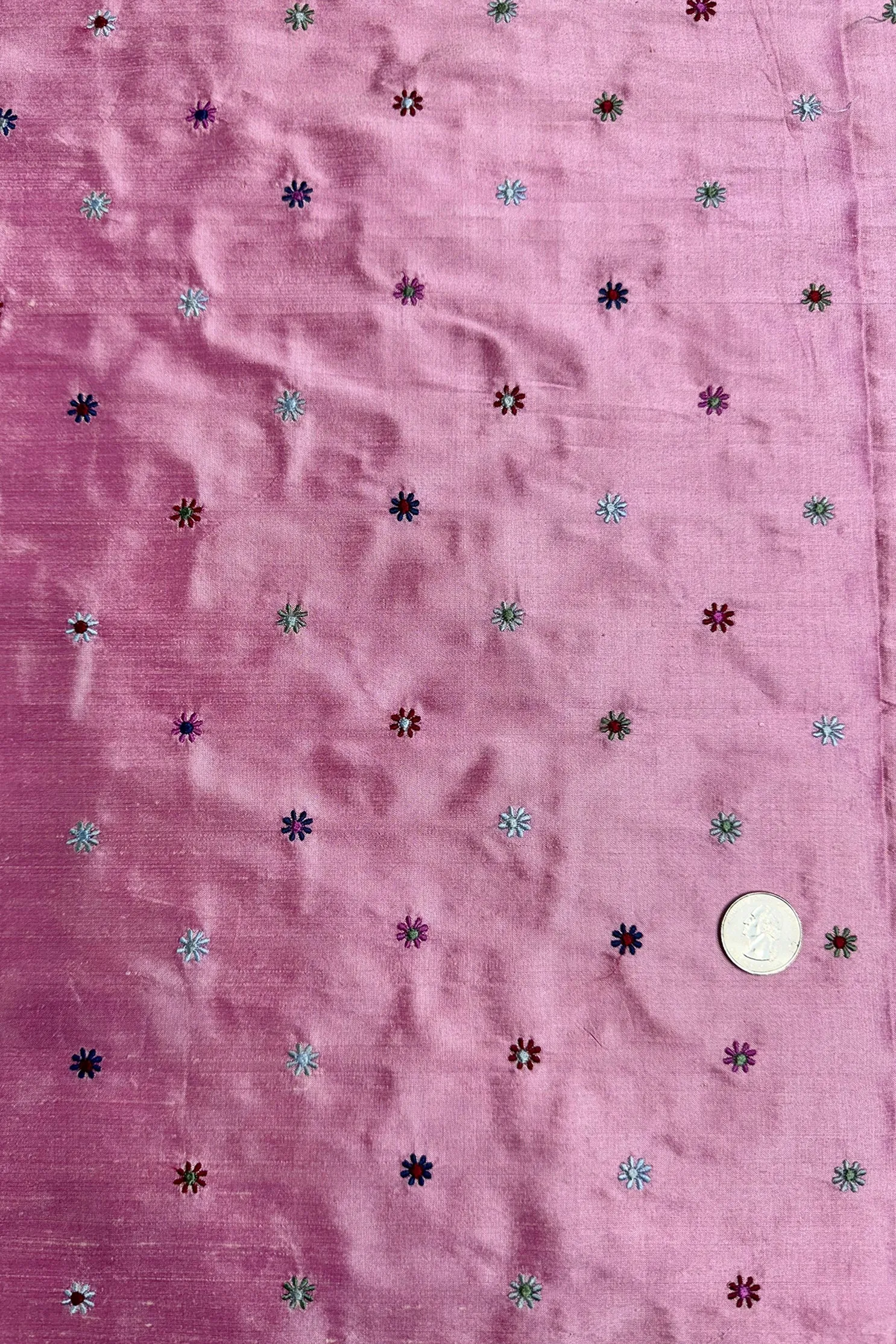 Rosebloom/Multicolor Embroidered Dupioni Silk