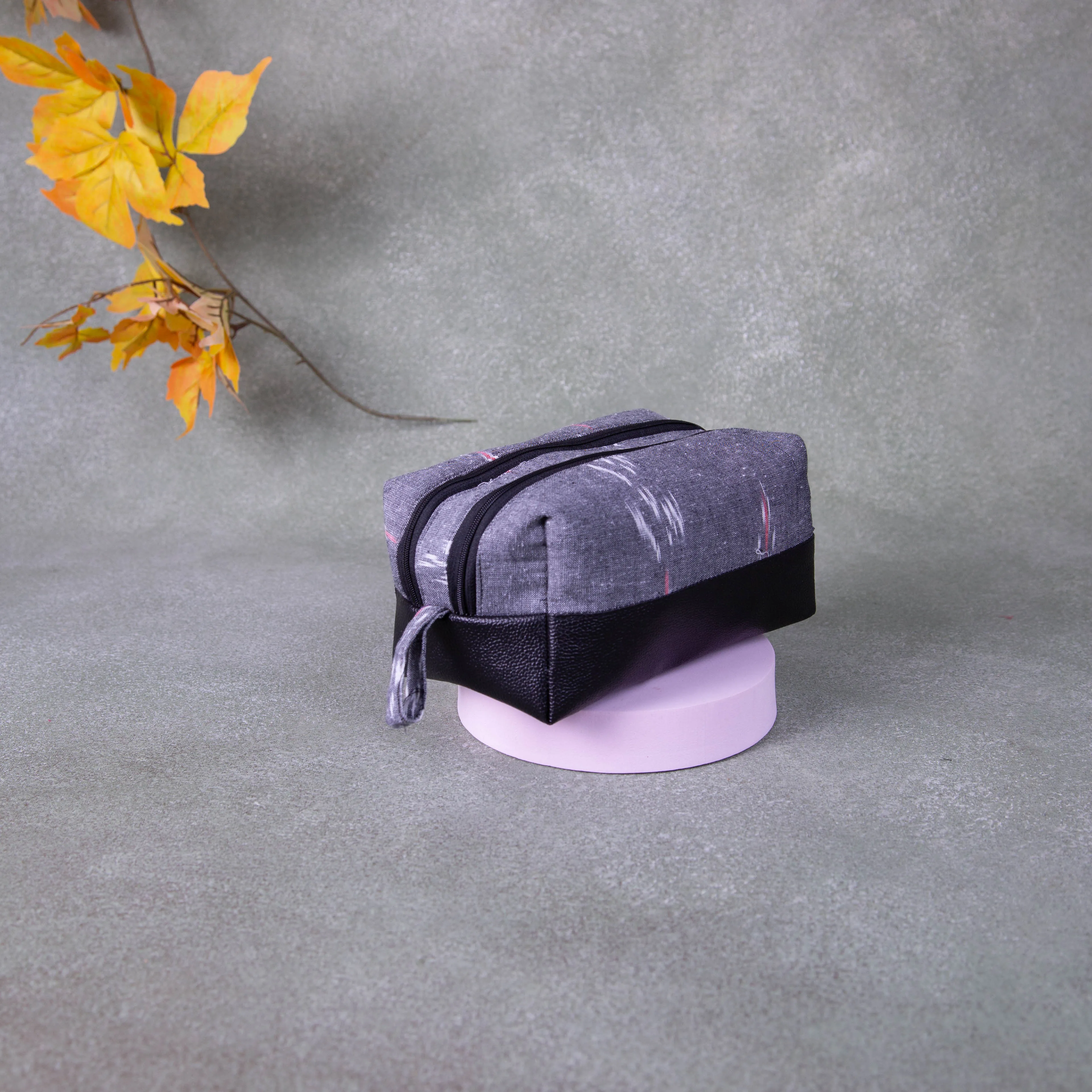 Sarus Crane Series Double Zip Vanity Grey with White and Pink Prints