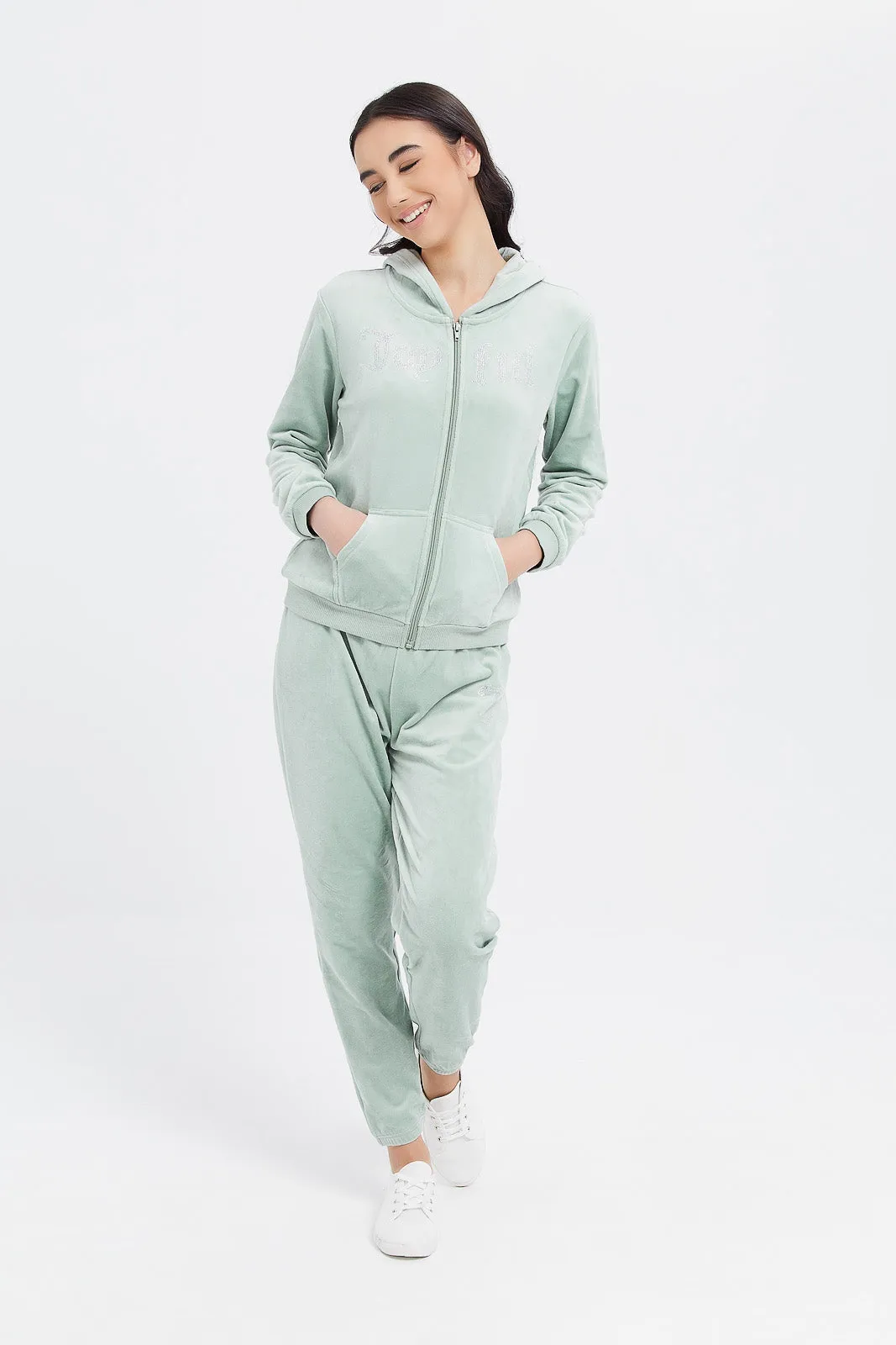 Senior Girls Green Plain Hooded Sweatshirts
