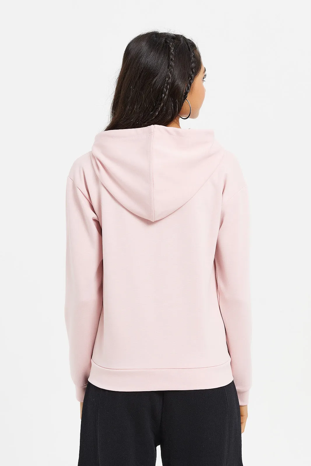 Senior Girls Pink Zip Through Hooded Sweatshirts