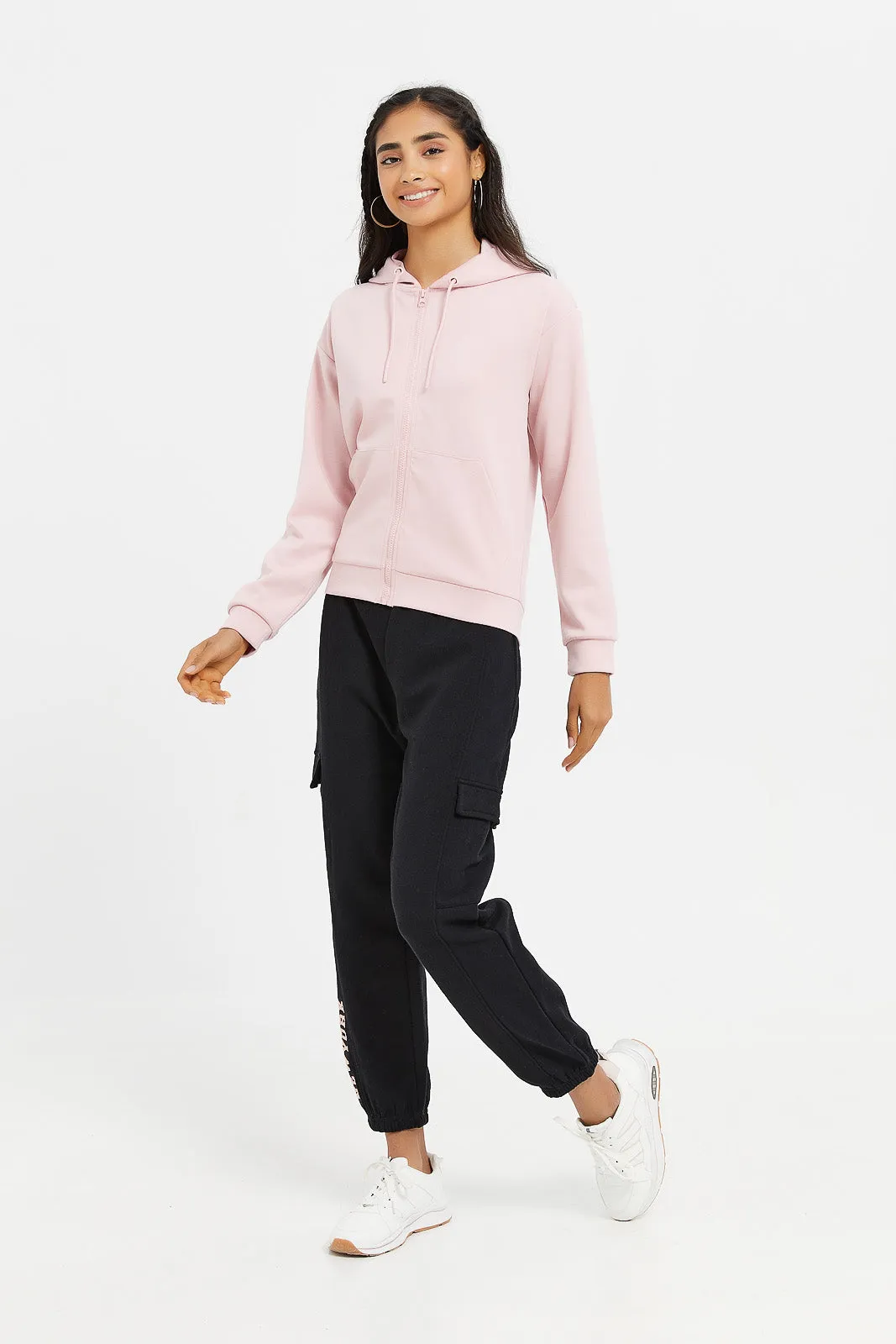 Senior Girls Pink Zip Through Hooded Sweatshirts