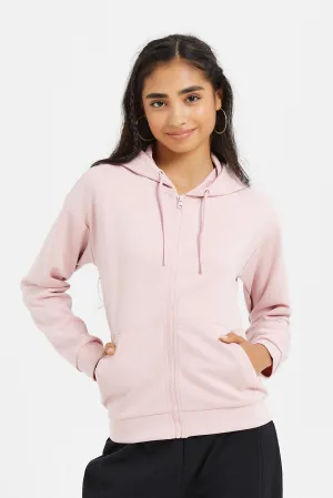 Senior Girls Pink Zip Through Hooded Sweatshirts