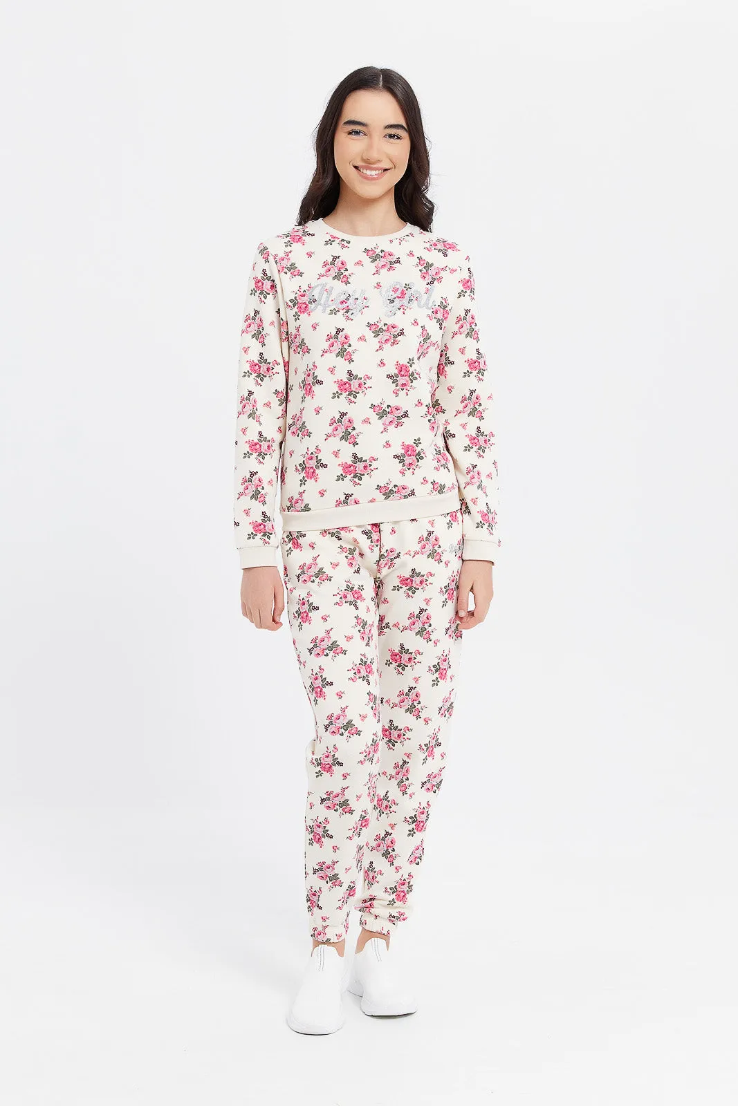 Senor Girls White Floral Sweatshirts