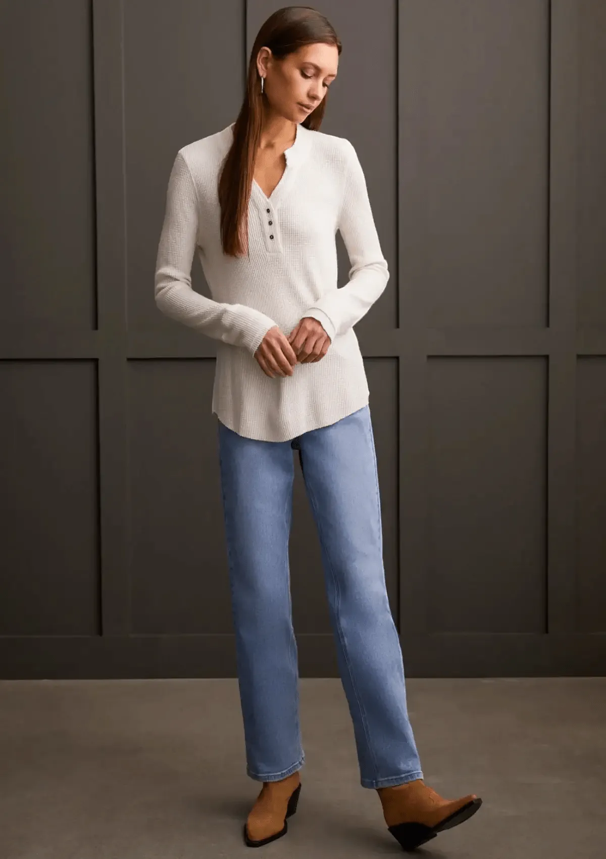 Simone Henley Thermal Top - Eggshell