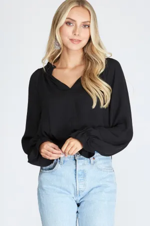 SMOCKED WAIST WOVEN BLOUSE | BLACK
