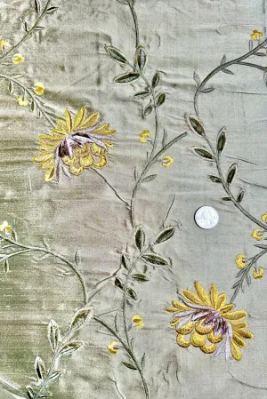 Sponge/Multicolor Embroidered Dupioni Silk MED-384