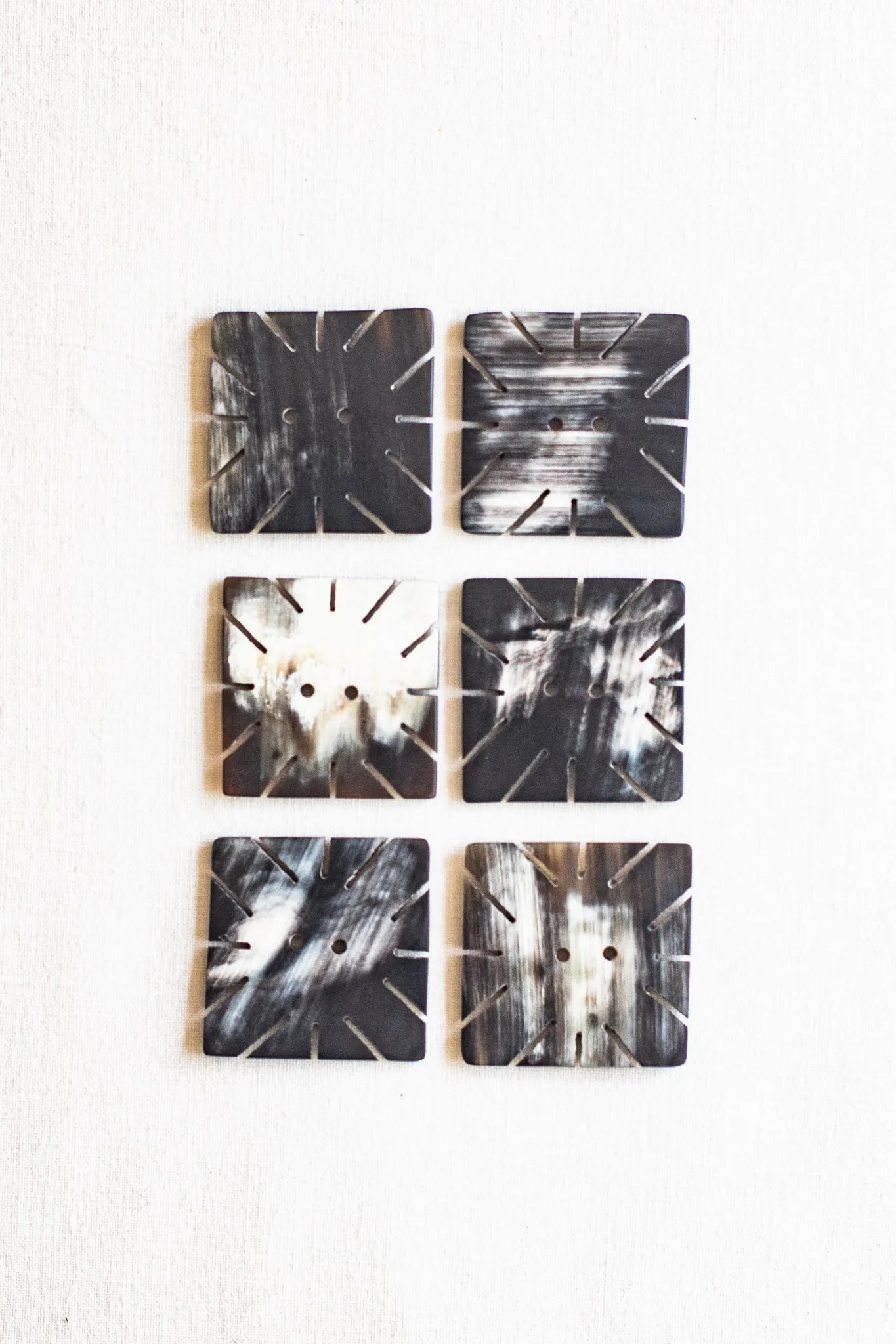 Square Snow-Flake Cow Horn Buttons, 1.25",  Iced Marble