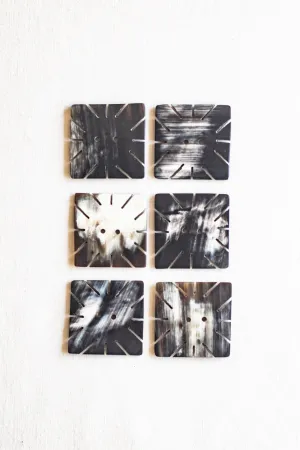 Square Snow-Flake Cow Horn Buttons, 1.25",  Iced Marble