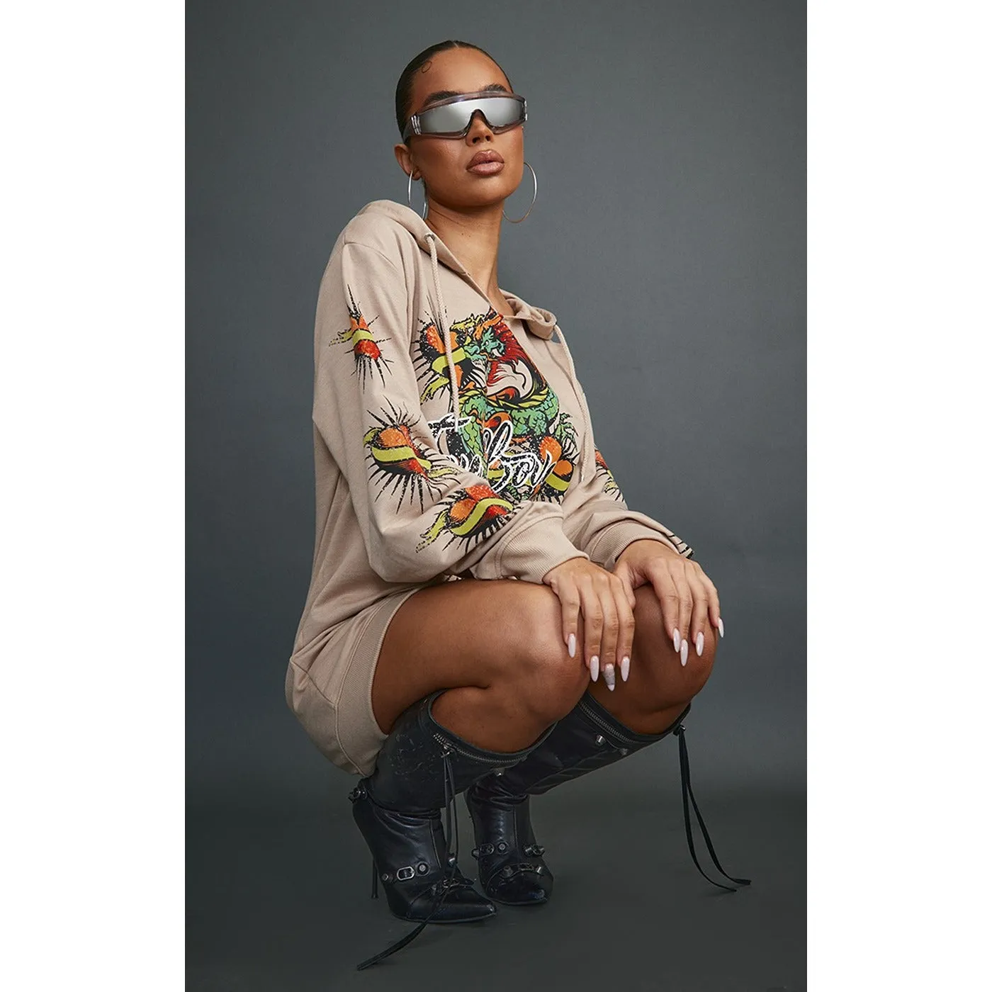 Stone Oversized Graphic Printed Jumper