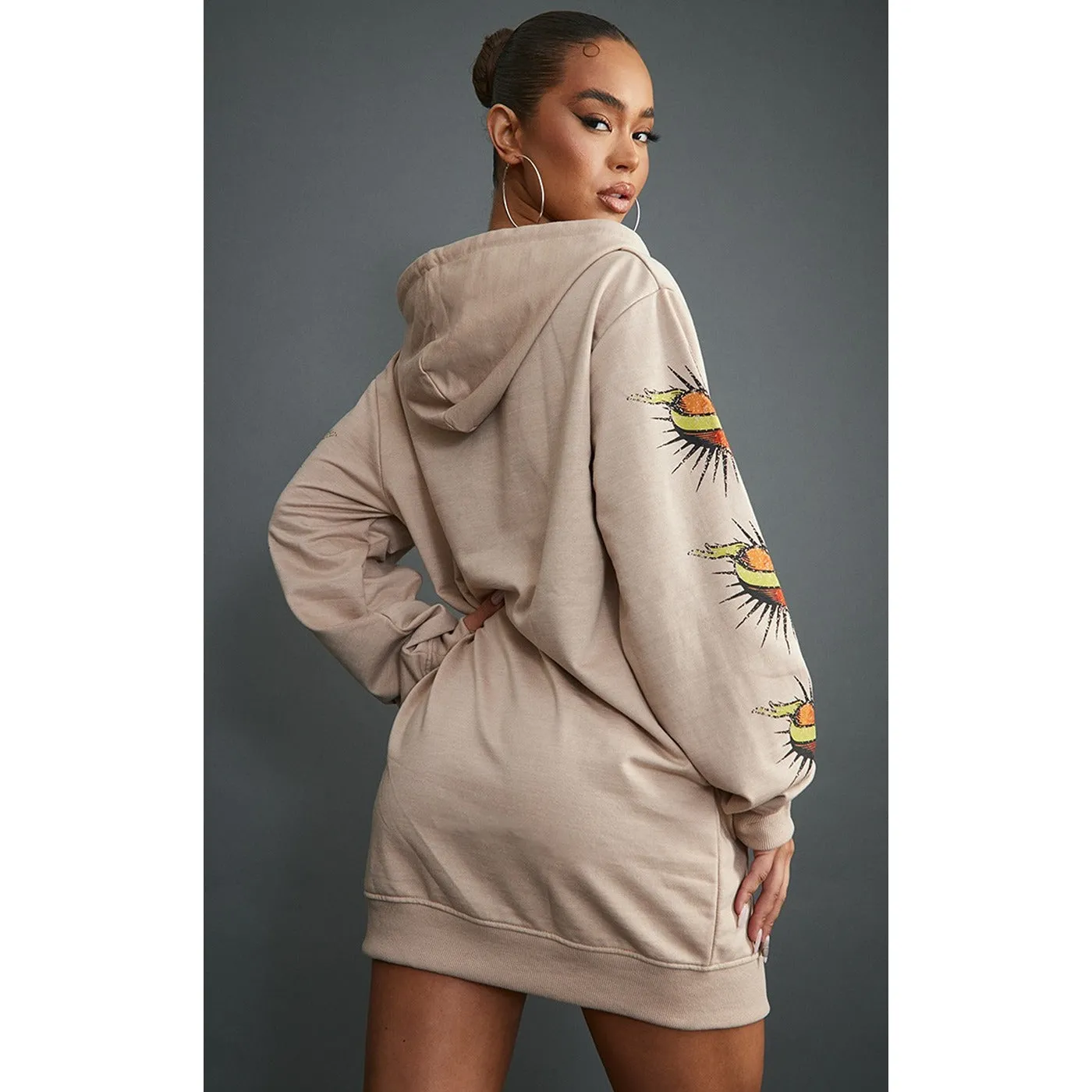 Stone Oversized Graphic Printed Jumper