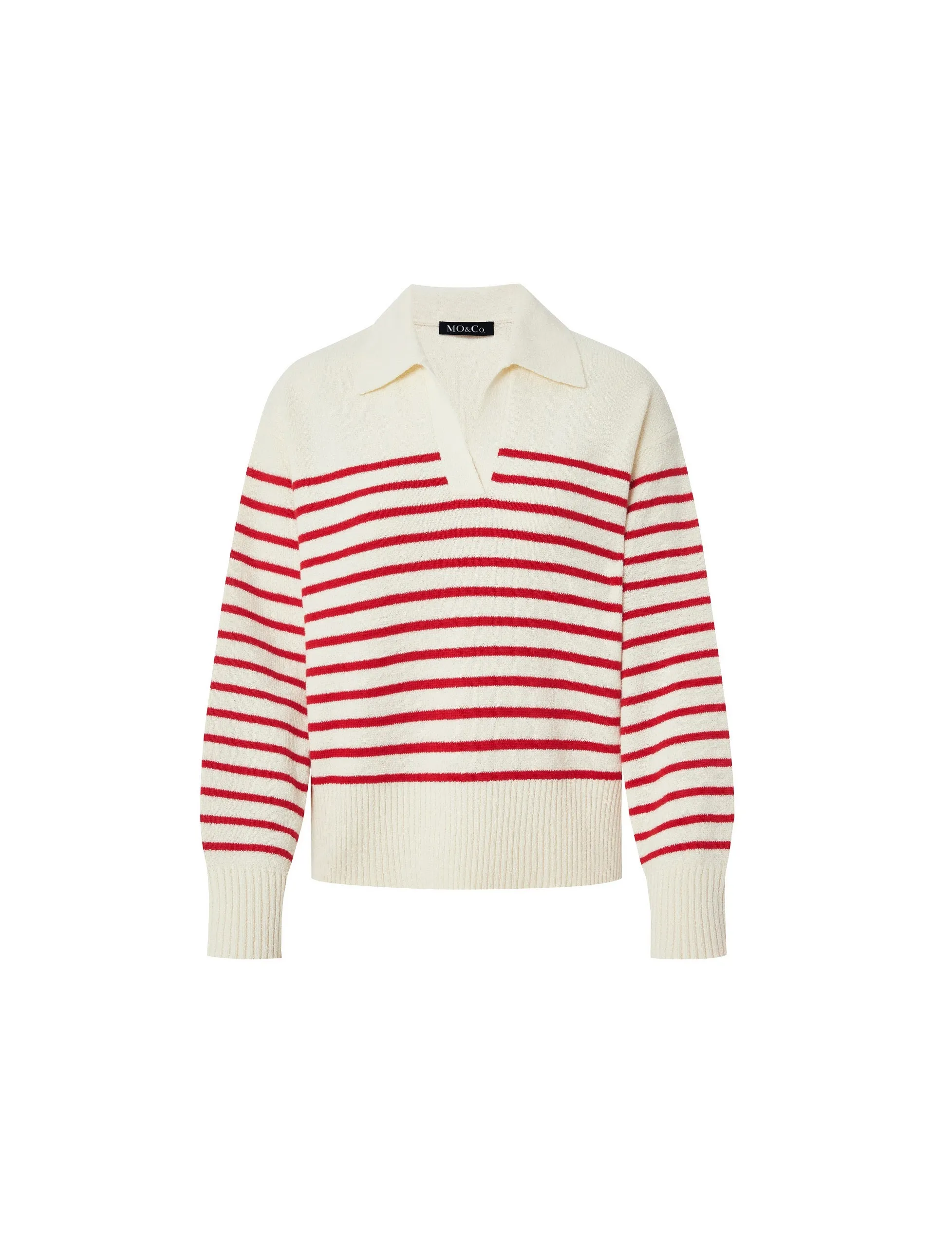 Striped POLO Neck Knit Top