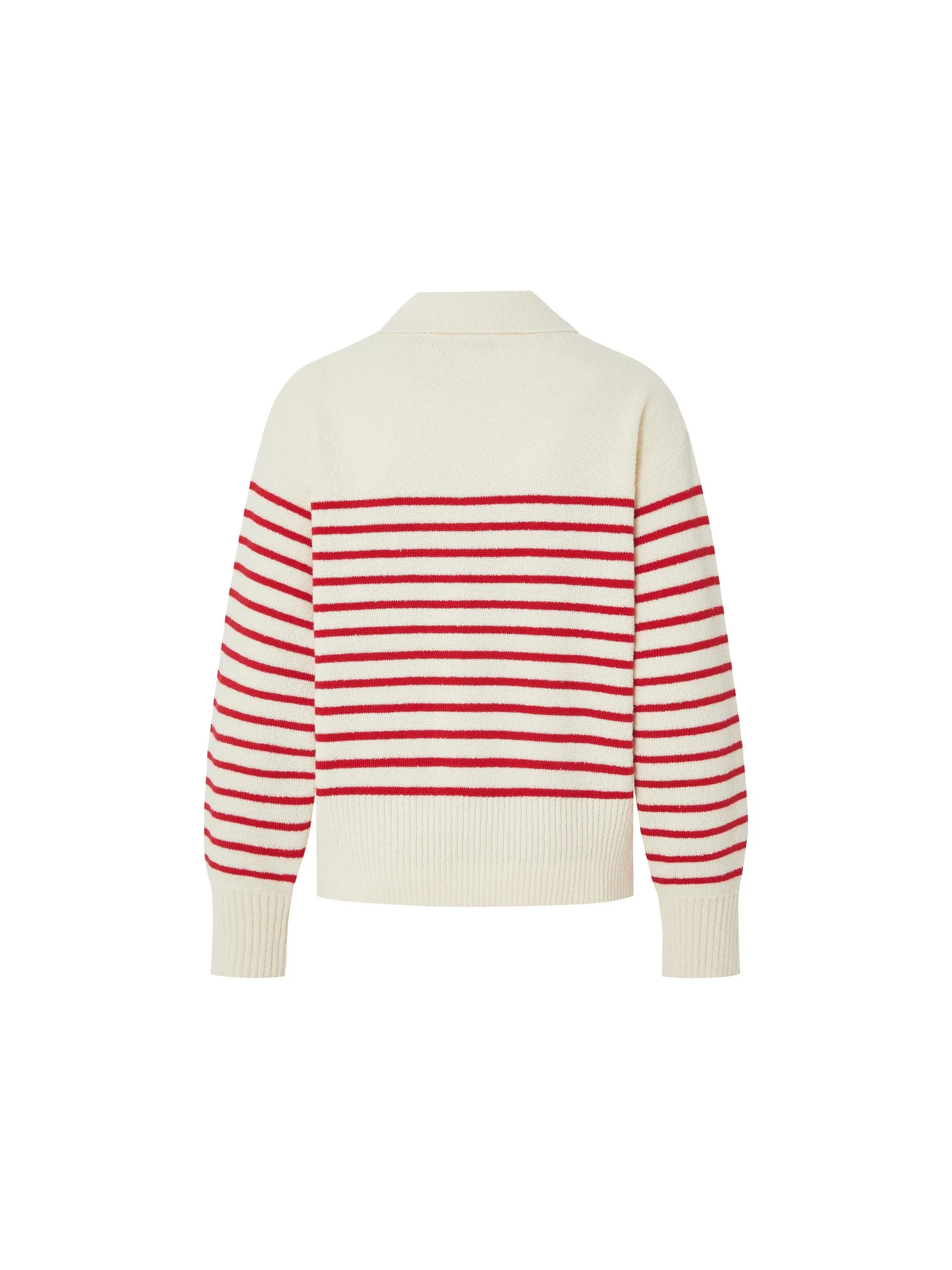 Striped POLO Neck Knit Top