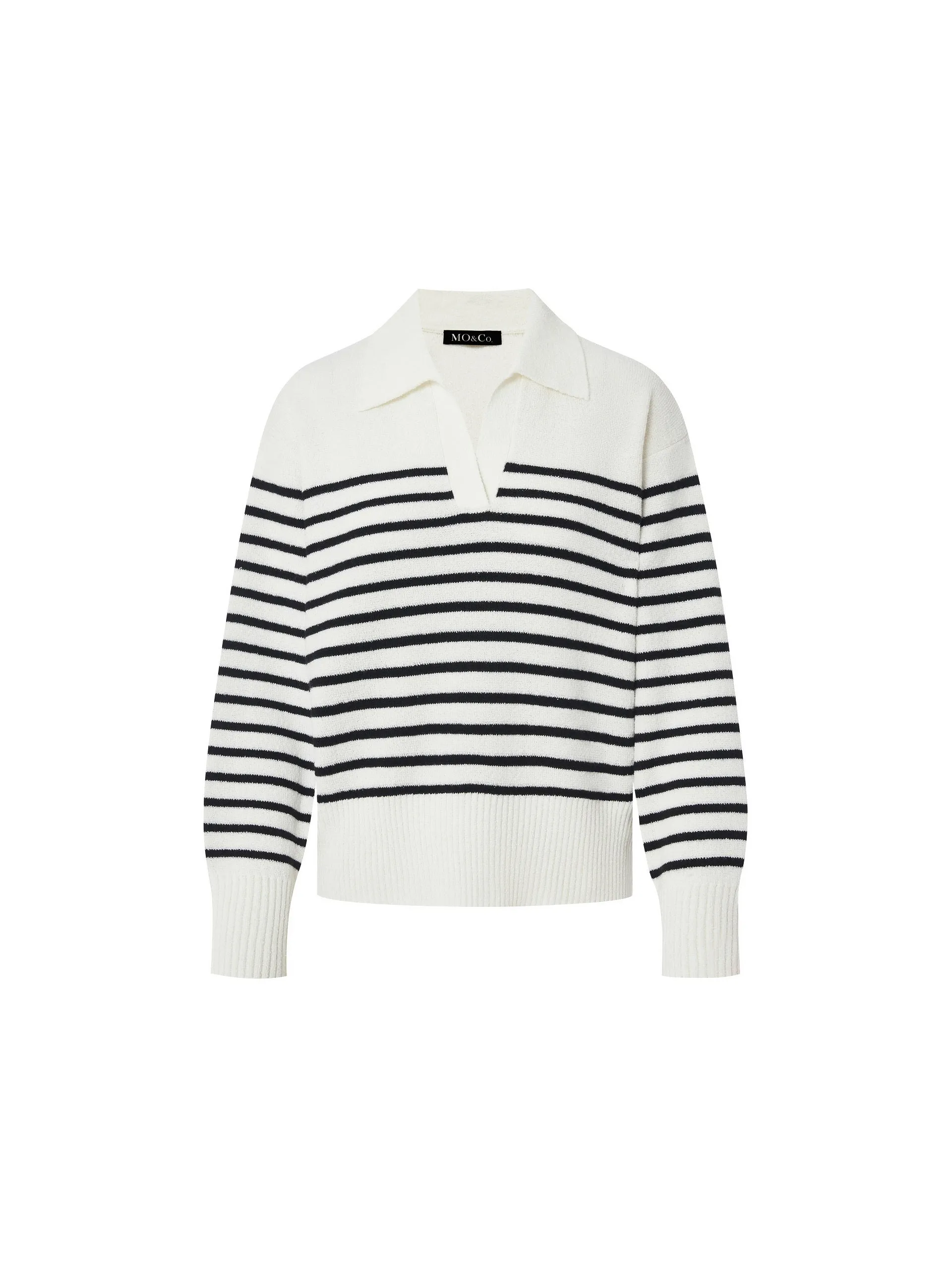 Striped POLO Neck Knit Top