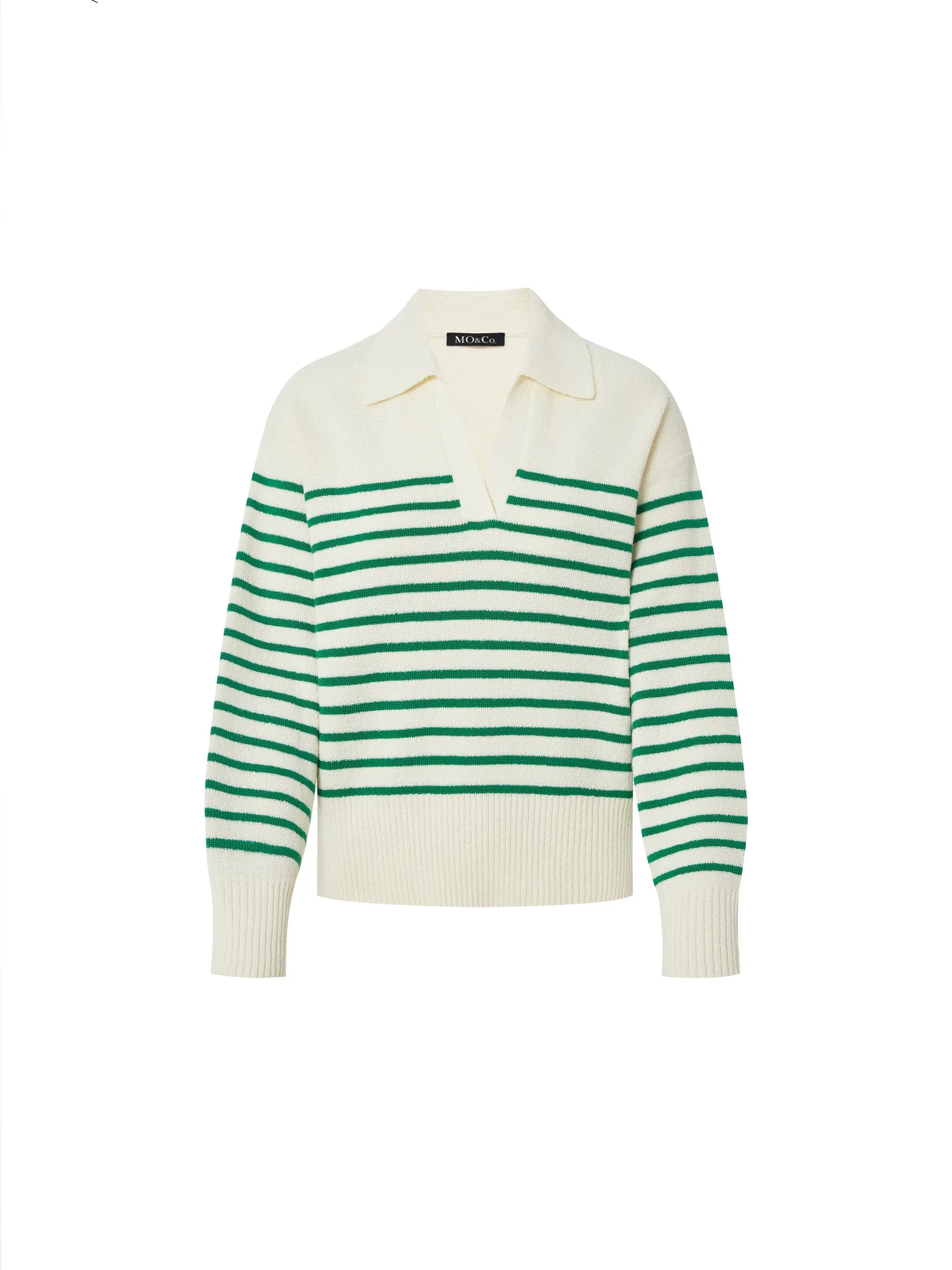 Striped POLO Neck Knit Top