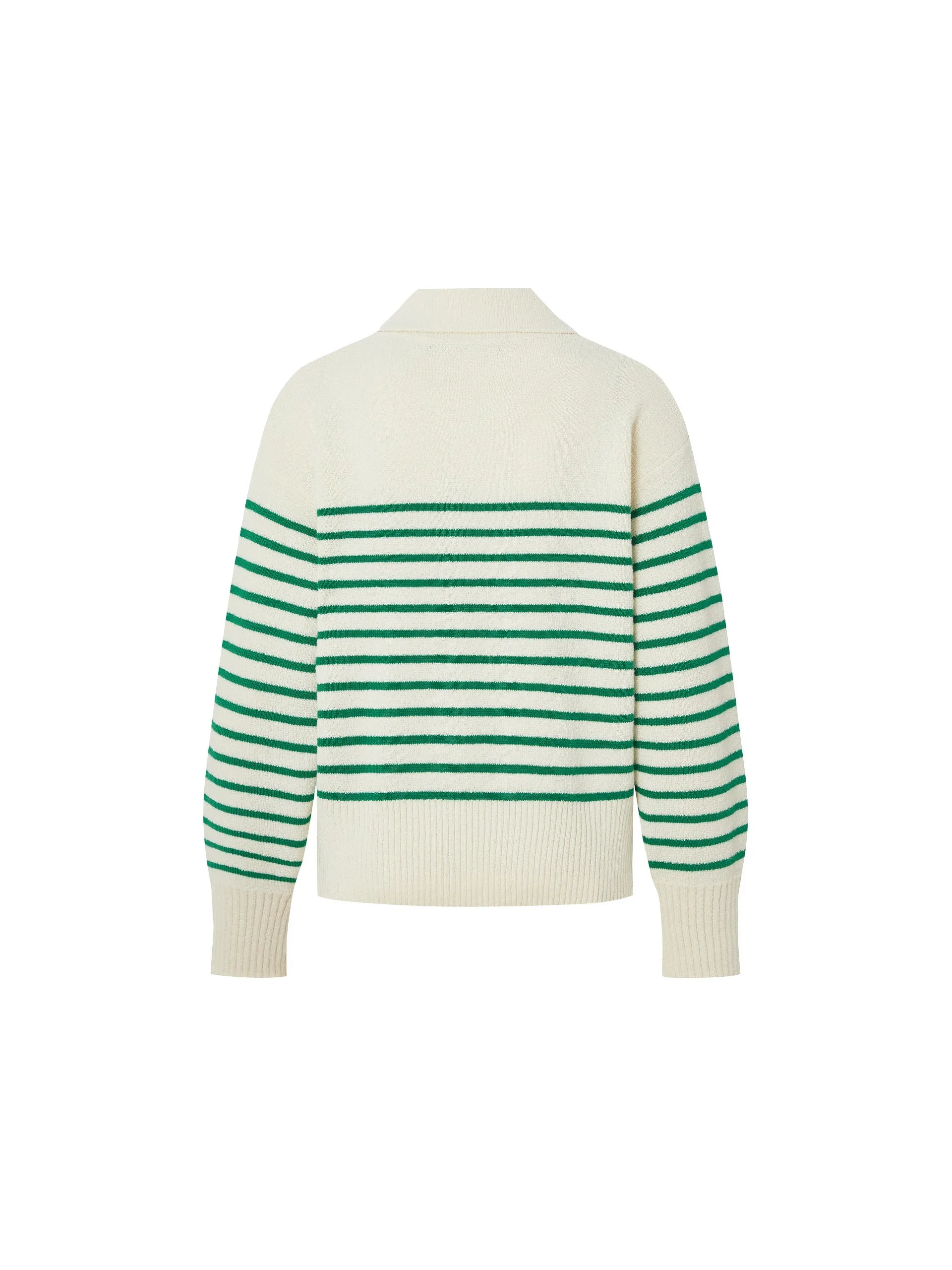 Striped POLO Neck Knit Top