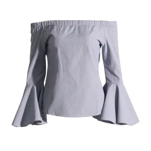 Striped T Shirts For Women Slash Neck Butterfly Sleeve Patchwork Casual Loose T Shirt Female Fashion Clothing