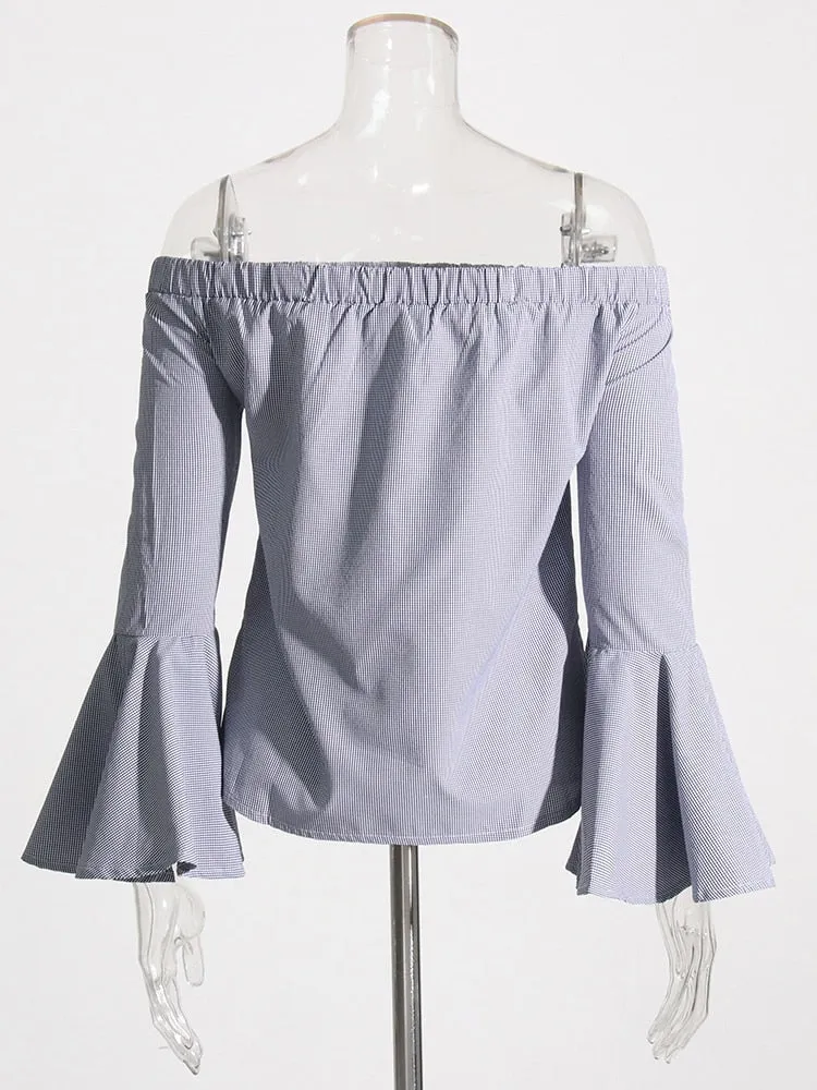 Striped T Shirts For Women Slash Neck Butterfly Sleeve Patchwork Casual Loose T Shirt Female Fashion Clothing