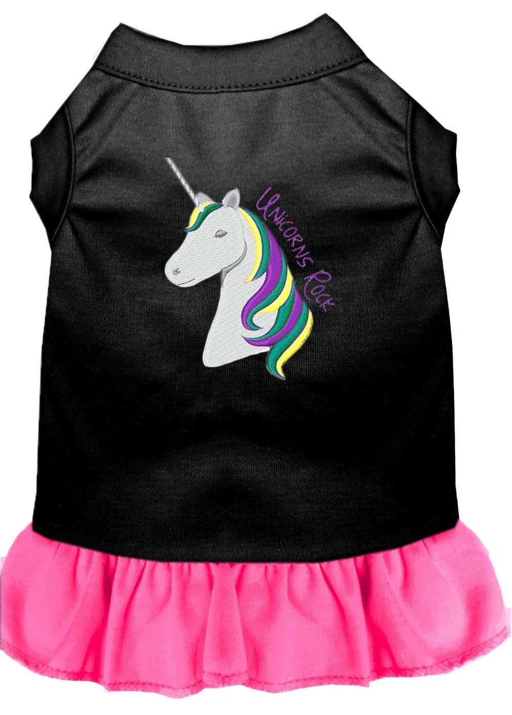 Unicorns Rock Embroidered Dog Dress Black With Bright Pink Xxxl (20)