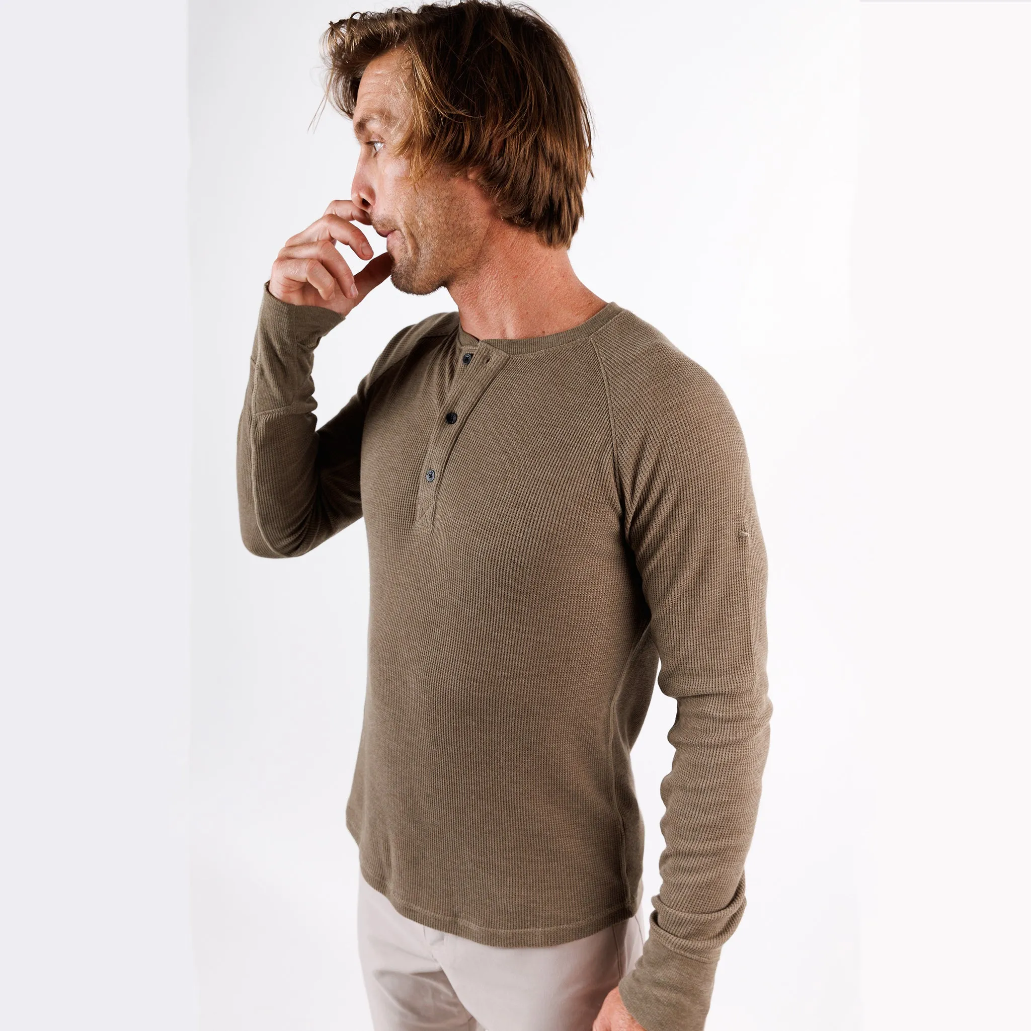 Weekend Thermal Henley in Dark Khaki