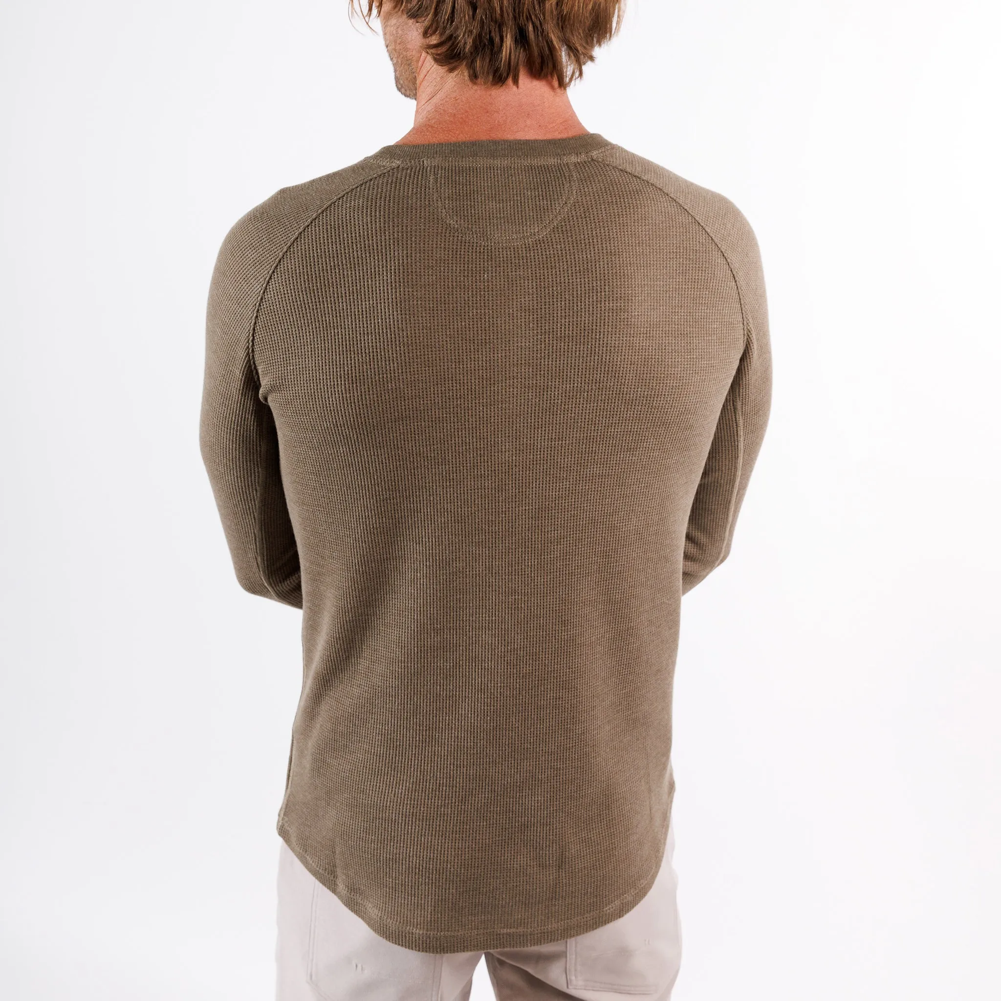 Weekend Thermal Henley in Dark Khaki
