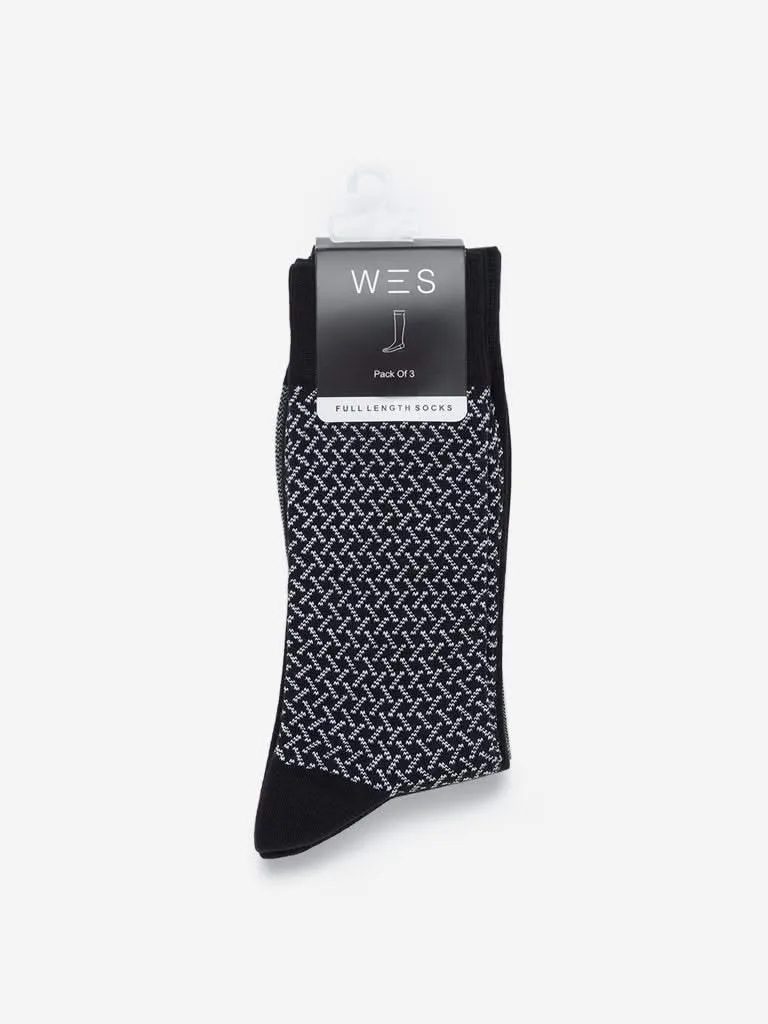 WES Lounge Black Full-Length Socks Set of Three