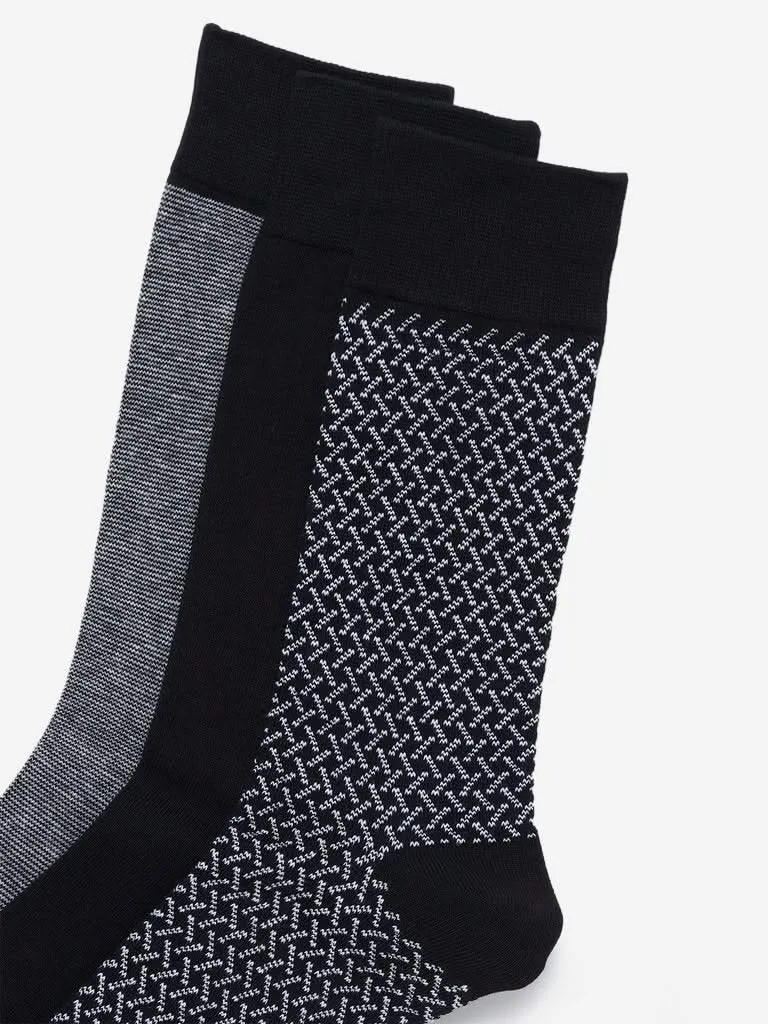 WES Lounge Black Full-Length Socks Set of Three