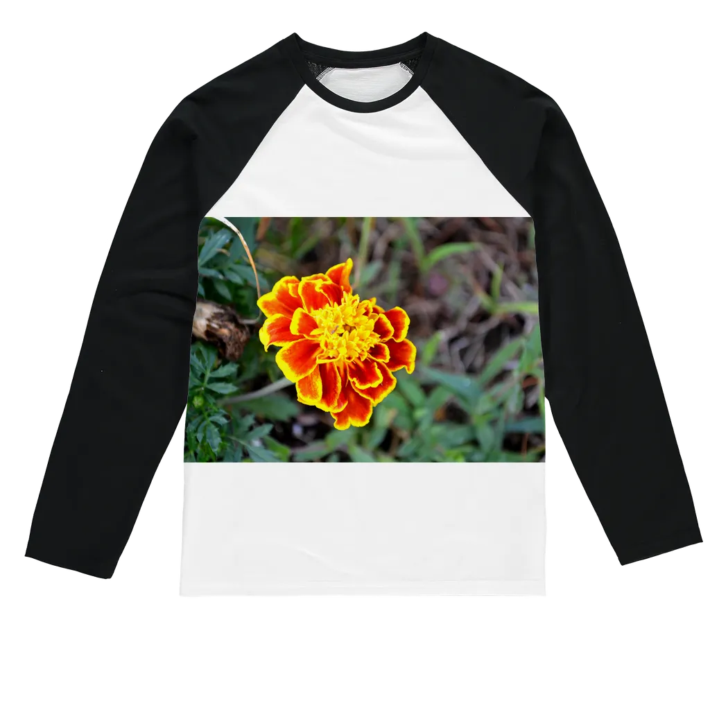 Yellow Red Flower Sublimation Baseball Long Sleeve T-Shirt